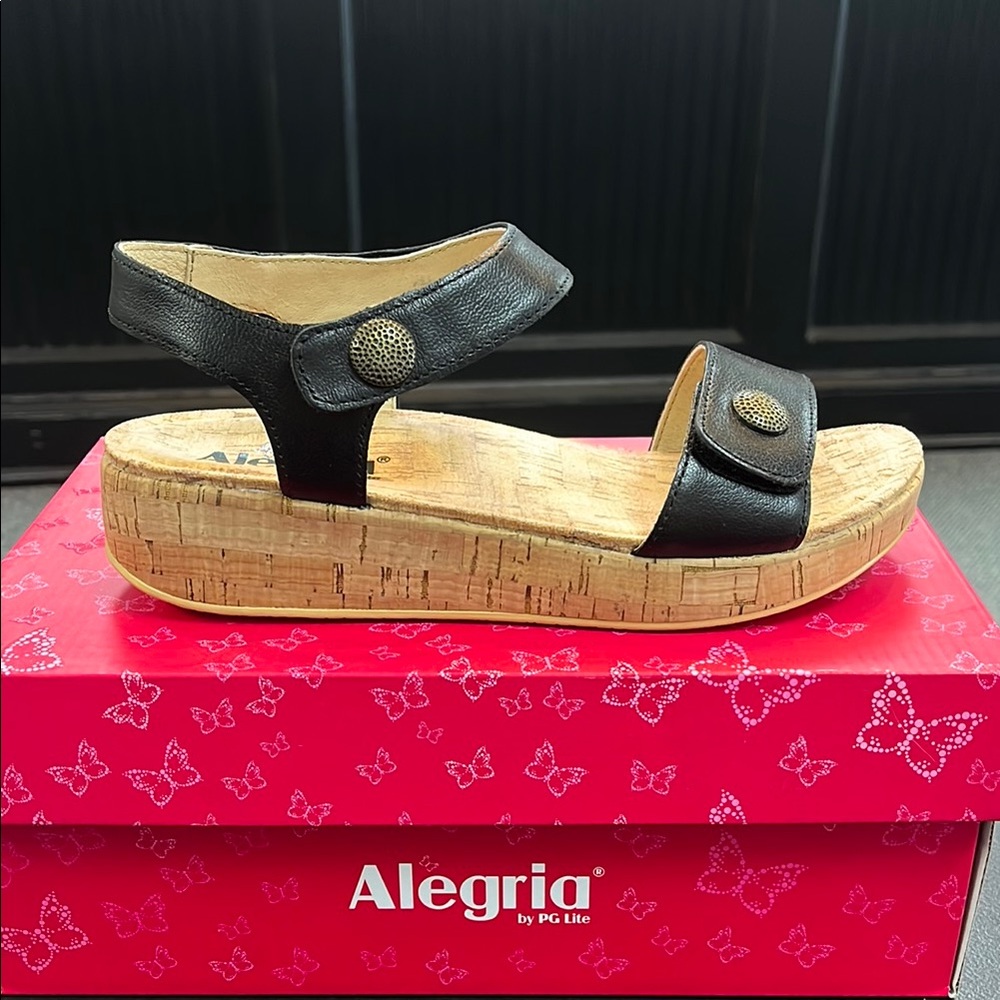 Alegria Black Cork Wedge Sandals